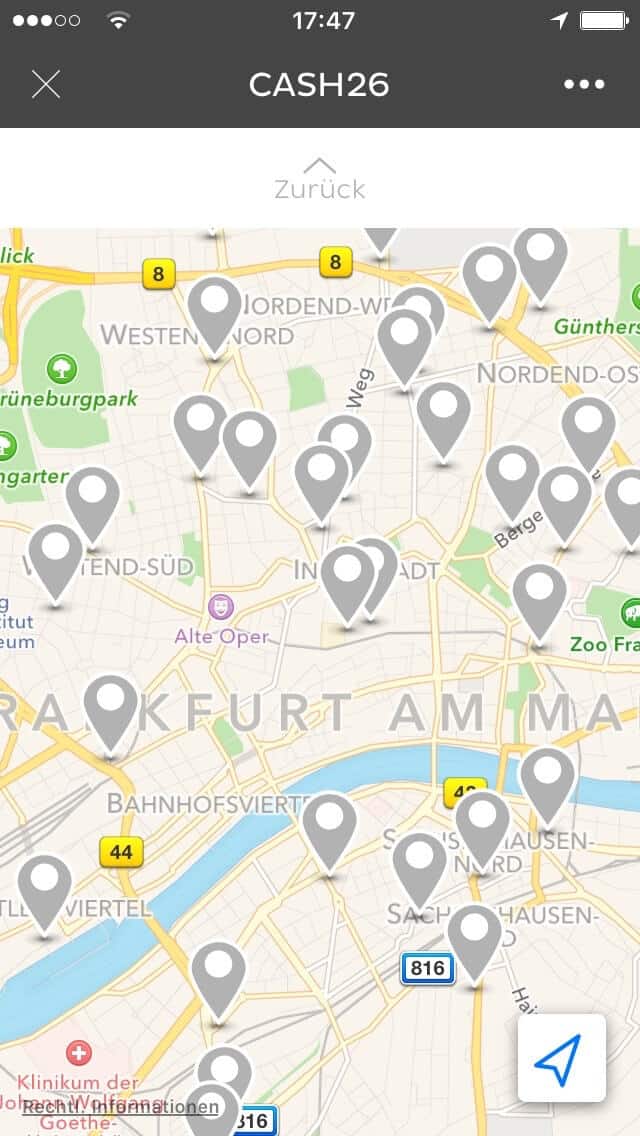 Cash26 Map in der App